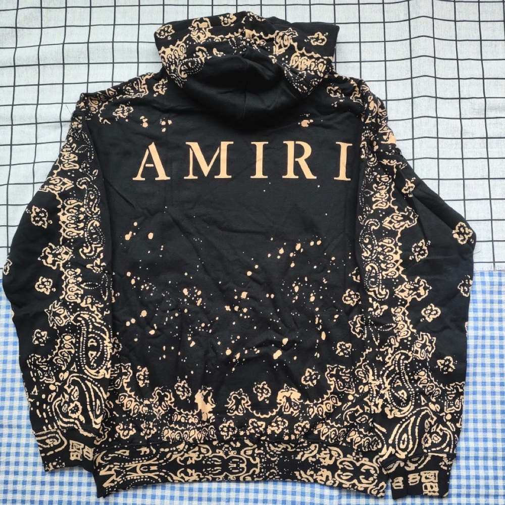 AMIRI Black Hoodie with Beige Bandana Print - Picture 6 of 8
